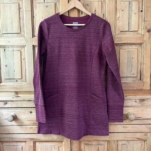 Womens Duluth Trading Company XS Red Purple Deux More Crewneck Tunic Top Sweater